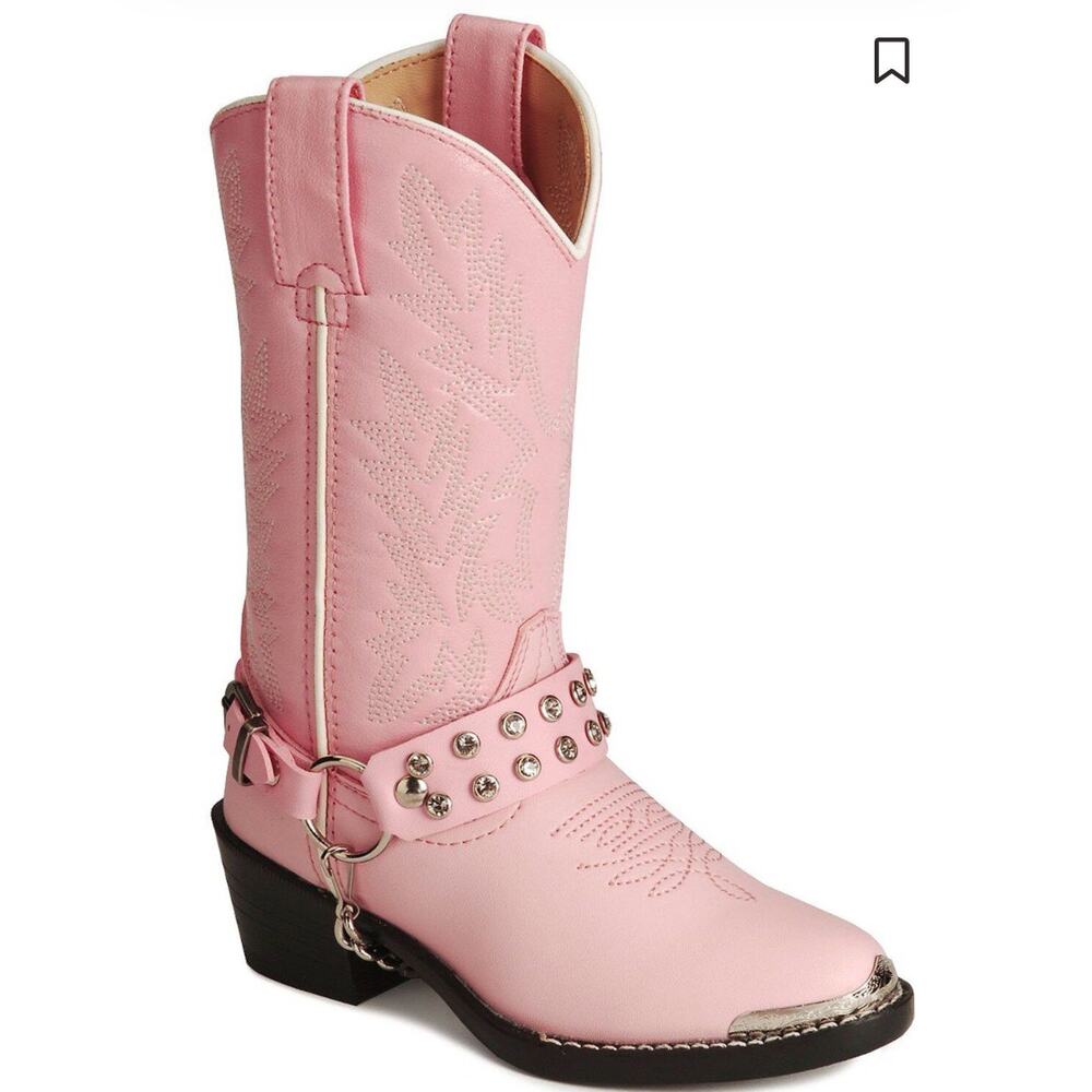 DURANGO Rhinstone Harness Western Boots Round Toe Pink Girls Size 2D - Picture 2 of 10